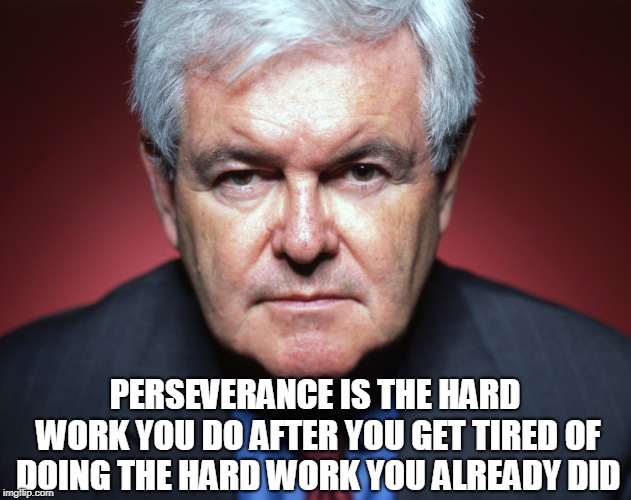 Newt Gingrich | PERSEVERANCE IS THE HARD WORK YOU DO AFTER YOU GET TIRED OF DOING THE HARD WORK YOU ALREADY DID | image tagged in politics | made w/ Imgflip meme maker