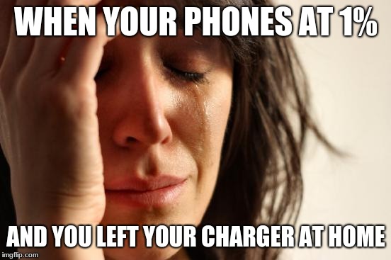 First World Problems | WHEN YOUR PHONES AT 1%; AND YOU LEFT YOUR CHARGER AT HOME | image tagged in memes,first world problems | made w/ Imgflip meme maker