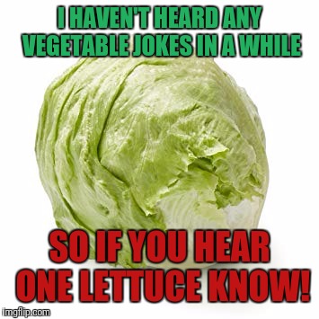 I HAVEN'T HEARD ANY VEGETABLE JOKES IN A WHILE; SO IF YOU HEAR ONE LETTUCE KNOW! | image tagged in lettuce | made w/ Imgflip meme maker
