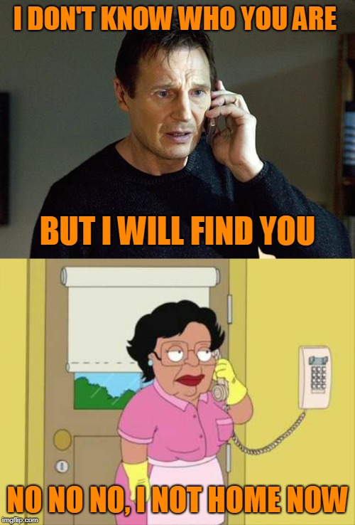 I've suffered for my memes, now its your turn | I DON'T KNOW WHO YOU ARE; BUT I WILL FIND YOU; NO NO NO, I NOT HOME NOW | image tagged in memes,consuela,liam neeson taken 2 | made w/ Imgflip meme maker