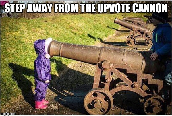 Girl Face In Cannon | STEP AWAY FROM THE UPVOTE CANNON | image tagged in girl face in cannon | made w/ Imgflip meme maker