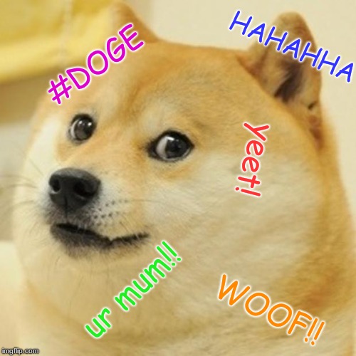 Doge | HAHAHHA; #DOGE; yeet! ur mum!! WOOF!! | image tagged in memes,doge | made w/ Imgflip meme maker