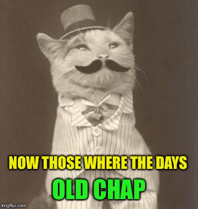 Moustache cat posh | NOW THOSE WHERE THE DAYS OLD CHAP | image tagged in moustache cat posh | made w/ Imgflip meme maker