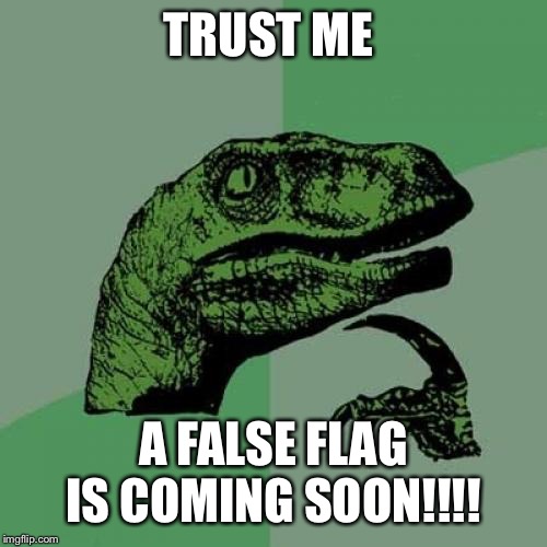 Philosoraptor Meme | TRUST ME; A FALSE FLAG IS COMING SOON!!!! | image tagged in memes,philosoraptor | made w/ Imgflip meme maker