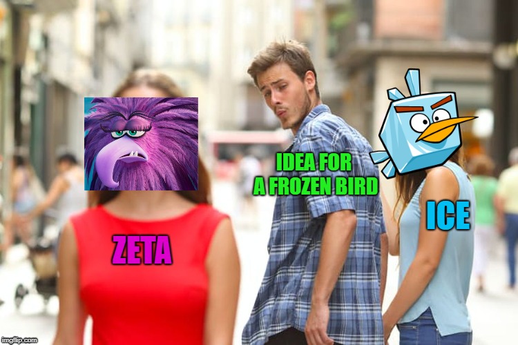 OH the Irony! | IDEA FOR A FROZEN BIRD; ICE; ZETA | image tagged in memes,distracted boyfriend | made w/ Imgflip meme maker