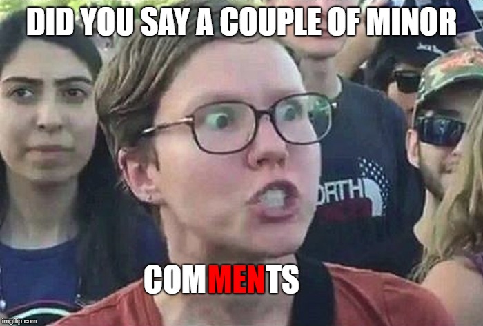 Triggered Liberal | DID YOU SAY A COUPLE OF MINOR; COM; MEN; TS | image tagged in triggered liberal | made w/ Imgflip meme maker