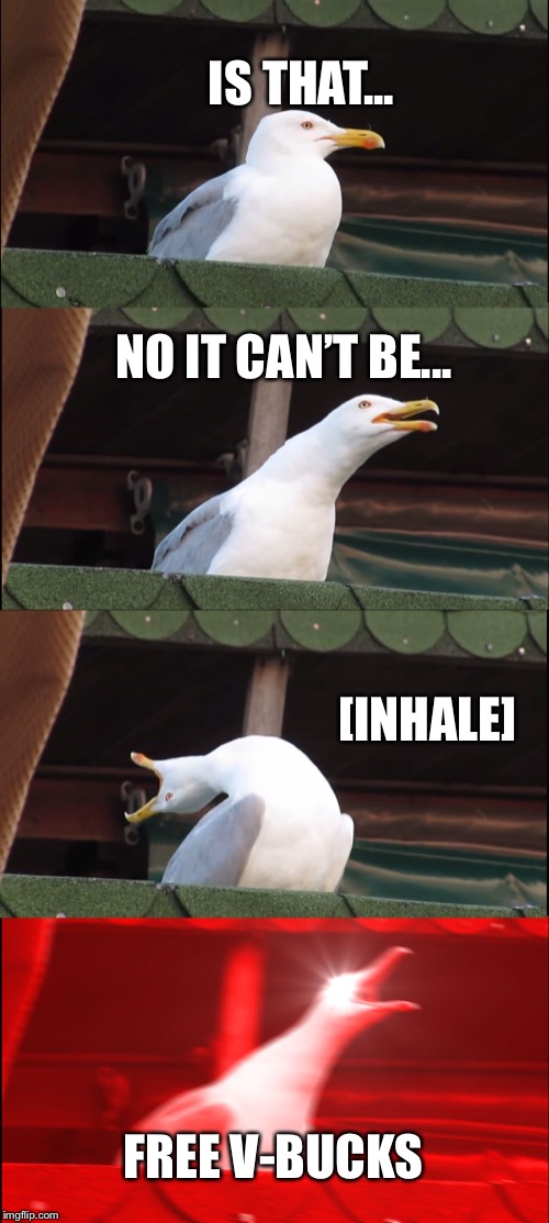 Inhaling Seagull | IS THAT... NO IT CAN’T BE... [INHALE]; FREE V-BUCKS | image tagged in memes,inhaling seagull | made w/ Imgflip meme maker