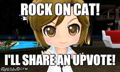 ROCK ON CAT! I'LL SHARE AN UPVOTE! | made w/ Imgflip meme maker