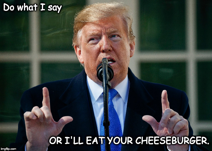 Do what I say; OR I'LL EAT YOUR CHEESEBURGER. | image tagged in trump do it | made w/ Imgflip meme maker