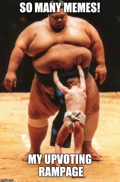 Young sumo kid | SO MANY MEMES! MY UPVOTING RAMPAGE | image tagged in young sumo kid | made w/ Imgflip meme maker