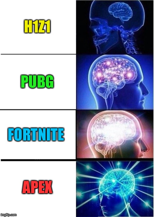 Expanding Brain Meme | H1Z1; PUBG; FORTNITE; APEX | image tagged in memes,expanding brain | made w/ Imgflip meme maker