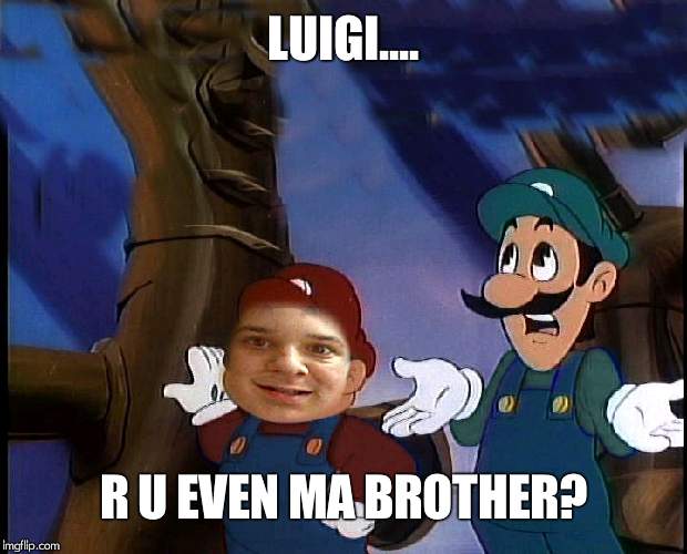 LUIGI.... R U EVEN MA BROTHER? | image tagged in flamingknuckles66 | made w/ Imgflip meme maker
