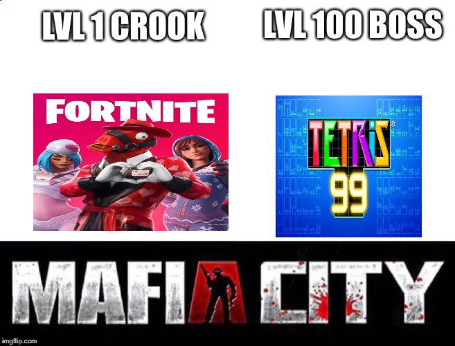 Mafia City | LVL 100 BOSS; LVL 1 CROOK | image tagged in mafia city | made w/ Imgflip meme maker