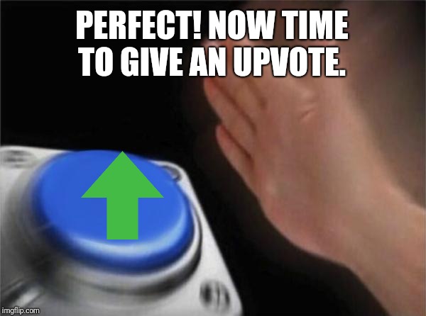 Blank Nut Button Meme | PERFECT! NOW TIME TO GIVE AN UPVOTE. | image tagged in memes,blank nut button | made w/ Imgflip meme maker