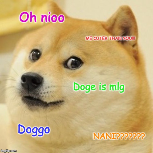 Doge Meme | Oh nioo; ME CUTER THAN YOU!!! Doge is mlg; Doggo; NANI??????? | image tagged in memes,doge | made w/ Imgflip meme maker
