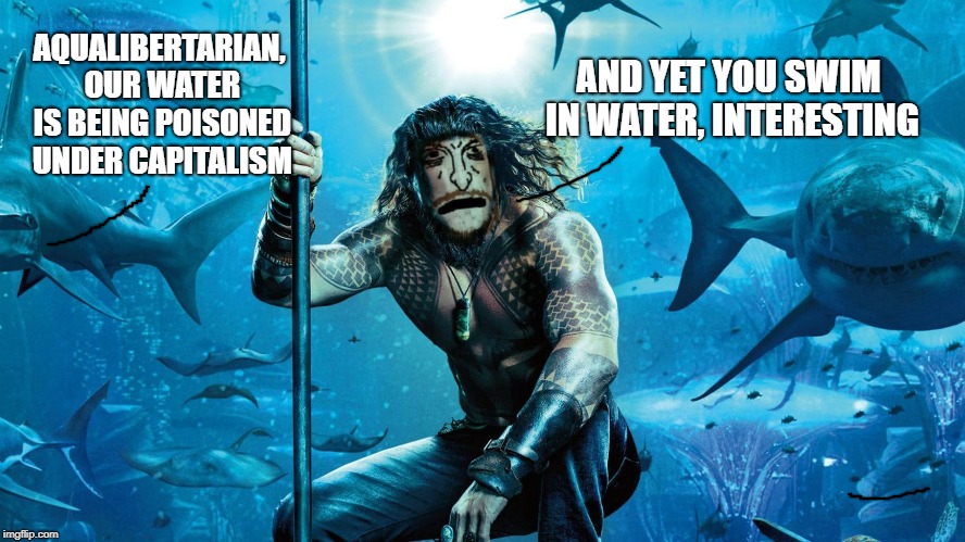 Aqualibertarian - the game- you have to annoy all the fish and sea lion all the lions. | AND YET YOU SWIM IN WATER, INTERESTING; AQUALIBERTARIAN, OUR WATER IS BEING POISONED UNDER CAPITALISM | image tagged in gaming,libertarian | made w/ Imgflip meme maker