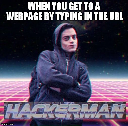 HackerMan | WHEN YOU GET TO A WEBPAGE BY TYPING IN THE URL | image tagged in hackerman | made w/ Imgflip meme maker