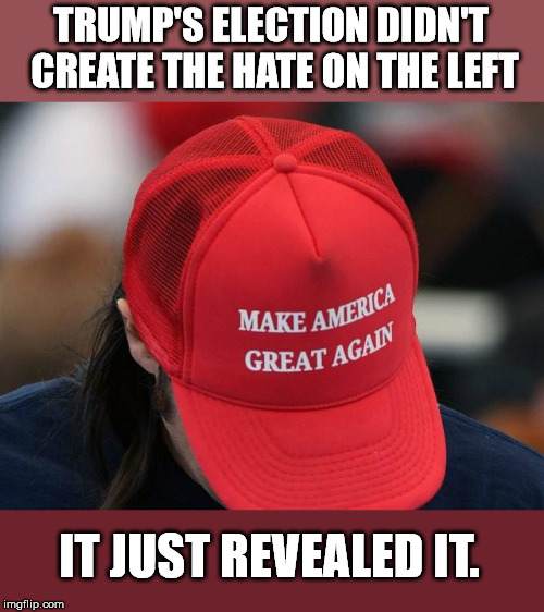 The left must have an "enemy" to direct their hate at. Whether it be Trump, Gun Owners, the wealthy, or the U.S.A. itself.  | TRUMP'S ELECTION DIDN'T CREATE THE HATE ON THE LEFT; IT JUST REVEALED IT. | image tagged in maga | made w/ Imgflip meme maker