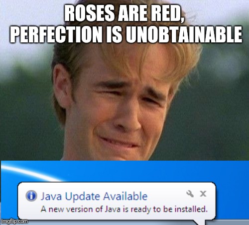 1990s First World Problems Meme | ROSES ARE RED, PERFECTION IS UNOBTAINABLE | image tagged in memes,1990s first world problems | made w/ Imgflip meme maker