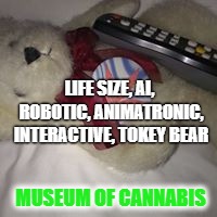 LIFE SIZE, AI, ROBOTIC, ANIMATRONIC, INTERACTIVE, TOKEY BEAR; MUSEUM OF CANNABIS | image tagged in tokey bear | made w/ Imgflip meme maker