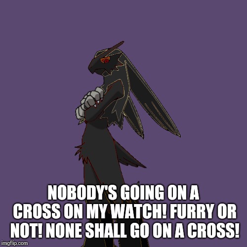 NOBODY'S GOING ON A CROSS ON MY WATCH! FURRY OR NOT! NONE SHALL GO ON A CROSS! | made w/ Imgflip meme maker