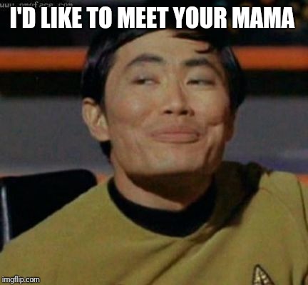 sulu | I'D LIKE TO MEET YOUR MAMA | image tagged in sulu | made w/ Imgflip meme maker