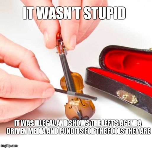 Small violin | IT WAS ILLEGAL AND SHOWS THE LEFT'S AGENDA DRIVEN MEDIA AND PUNDITS FOR THE FOOLS THEY ARE IT WASN'T STUPID | image tagged in small violin | made w/ Imgflip meme maker