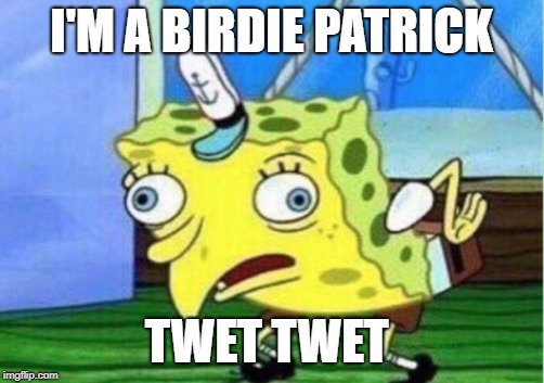 Mocking Spongebob Meme | I'M A BIRDIE PATRICK; TWET TWET | image tagged in memes,mocking spongebob | made w/ Imgflip meme maker