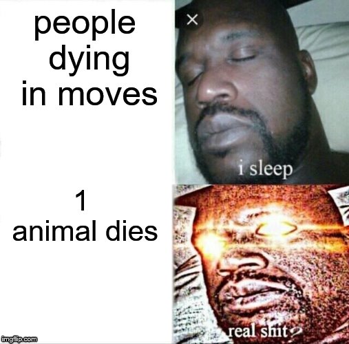Sleeping Shaq | people dying in moves; 1 animal dies | image tagged in memes,sleeping shaq | made w/ Imgflip meme maker