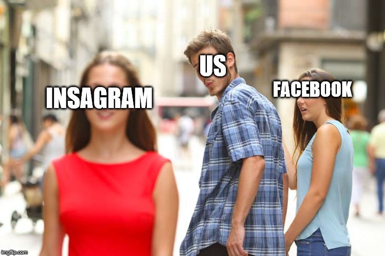 Distracted Boyfriend | US; FACEBOOK; INSAGRAM | image tagged in memes,distracted boyfriend | made w/ Imgflip meme maker