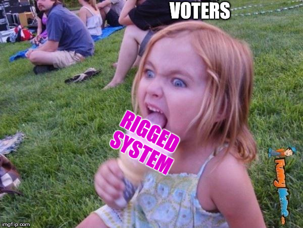 They're Lappin It Up! | VOTERS; RIGGED SYSTEM | image tagged in this ice cream tastes like your soul,voters,rigged,system,election fraud | made w/ Imgflip meme maker