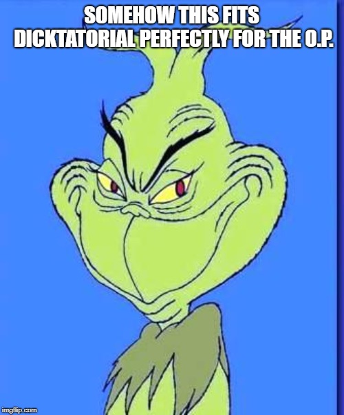 Good Grinch | SOMEHOW THIS FITS DICKTATORIAL PERFECTLY FOR THE O.P. | image tagged in good grinch | made w/ Imgflip meme maker