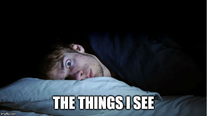 Frightened | THE THINGS I SEE | image tagged in frightened | made w/ Imgflip meme maker