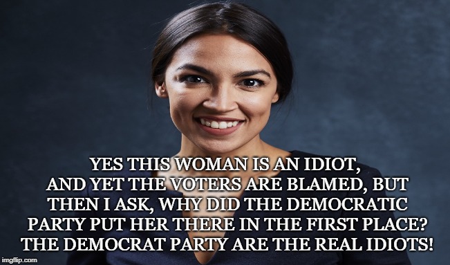 Alexandria La Burra Cortez | YES THIS WOMAN IS AN IDIOT, AND YET THE VOTERS ARE BLAMED, BUT THEN I ASK, WHY DID THE DEMOCRATIC PARTY PUT HER THERE IN THE FIRST PLACE? THE DEMOCRAT PARTY ARE THE REAL IDIOTS! | image tagged in democrats,left wing,communist,progressives,socialist,voters | made w/ Imgflip meme maker