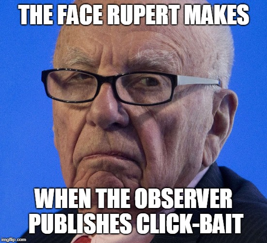 Rupert does not approve | THE FACE RUPERT MAKES; WHEN THE OBSERVER PUBLISHES CLICK-BAIT | image tagged in rupert does not approve | made w/ Imgflip meme maker