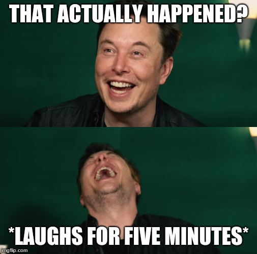  THAT ACTUALLY HAPPENED? *LAUGHS FOR FIVE MINUTES* | image tagged in elon's dead deer gaffaw | made w/ Imgflip meme maker