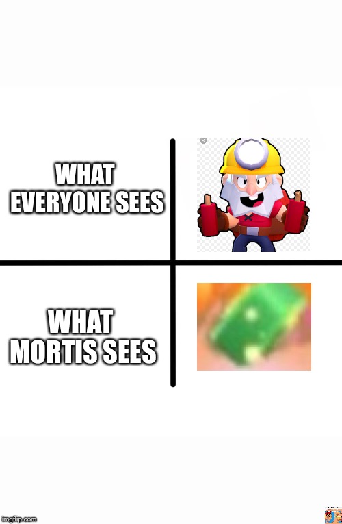 Mortis and dynamike | WHAT EVERYONE SEES; WHAT MORTIS SEES | image tagged in memes,blank starter pack,dynamite,easy,kill | made w/ Imgflip meme maker