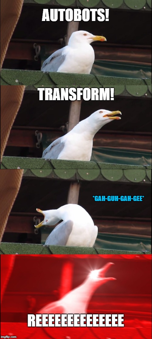Inhaling Seagull Meme | AUTOBOTS! TRANSFORM! *GAH-GUH-GAH-GEE*; REEEEEEEEEEEEEE | image tagged in memes,inhaling seagull | made w/ Imgflip meme maker