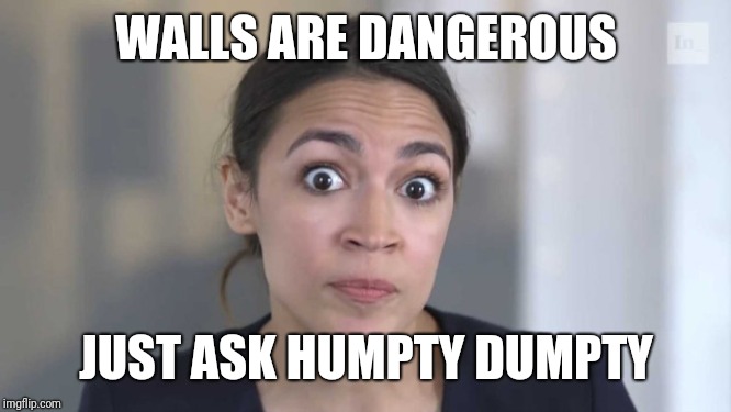 Crazy Alexandria Ocasio-Cortez | WALLS ARE DANGEROUS; JUST ASK HUMPTY DUMPTY | image tagged in crazy alexandria ocasio-cortez | made w/ Imgflip meme maker