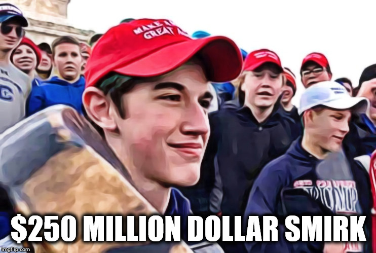 $250 Million Dollar Smirk | $250 MILLION DOLLAR SMIRK | image tagged in covington kids,sandmann,lamestream media,winning | made w/ Imgflip meme maker