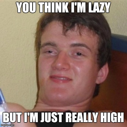 High/Drunk guy | YOU THINK I'M LAZY BUT I'M JUST REALLY HIGH | image tagged in high/drunk guy | made w/ Imgflip meme maker