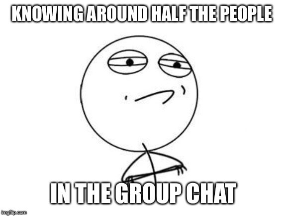 Challenge Accepted Rage Face | KNOWING AROUND HALF THE PEOPLE; IN THE GROUP CHAT | image tagged in memes,challenge accepted rage face | made w/ Imgflip meme maker