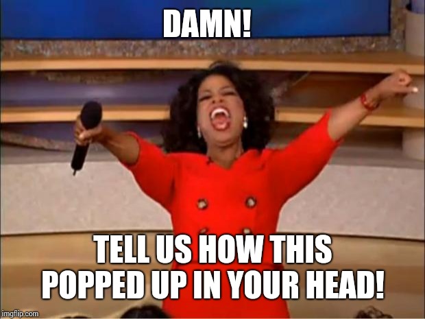 Oprah You Get A Meme | DAMN! TELL US HOW THIS POPPED UP IN YOUR HEAD! | image tagged in memes,oprah you get a | made w/ Imgflip meme maker