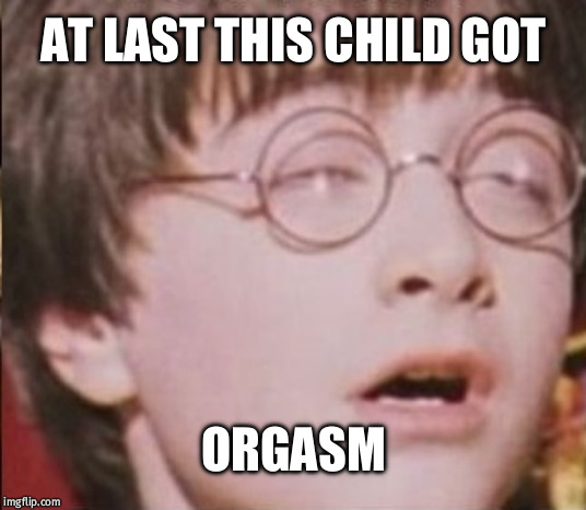 Harry Potter Feels It | AT LAST THIS CHILD GOT; ORGASM | image tagged in harry potter feels it | made w/ Imgflip meme maker