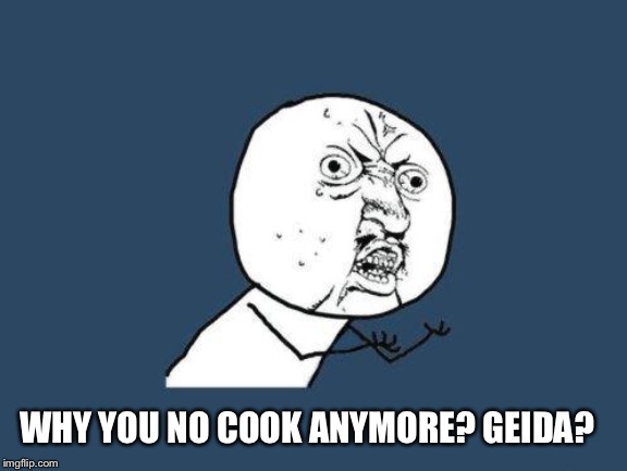 Why you no | WHY YOU NO COOK ANYMORE? GEIDA? | image tagged in why you no | made w/ Imgflip meme maker