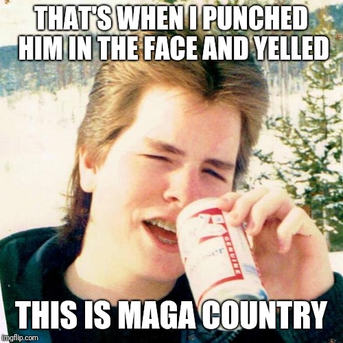 Eighties Teen | THAT'S WHEN I PUNCHED HIM IN THE FACE AND YELLED; THIS IS MAGA COUNTRY | image tagged in memes,eighties teen | made w/ Imgflip meme maker