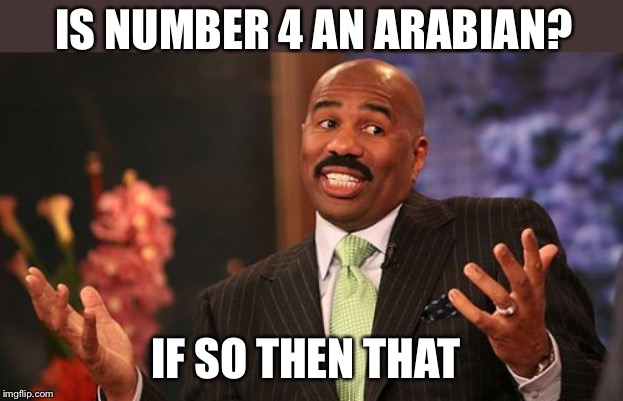 Steve Harvey Meme | IS NUMBER 4 AN ARABIAN? IF SO THEN THAT | image tagged in memes,steve harvey | made w/ Imgflip meme maker