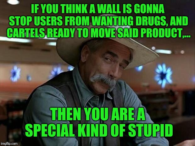 special kind of stupid | IF YOU THINK A WALL IS GONNA STOP USERS FROM WANTING DRUGS, AND CARTELS READY TO MOVE SAID PRODUCT,... THEN YOU ARE A SPECIAL KIND OF STUPID | image tagged in special kind of stupid | made w/ Imgflip meme maker
