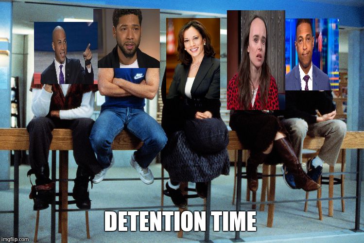 breakfast club | DETENTION TIME | image tagged in breakfast club,jussie smollett,don lemon,kamala harris,cory booker | made w/ Imgflip meme maker