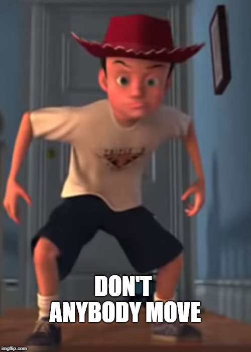 DON'T ANYBODY MOVE | DON'T ANYBODY MOVE | image tagged in toystory,don'tmove,andyscoming | made w/ Imgflip meme maker
